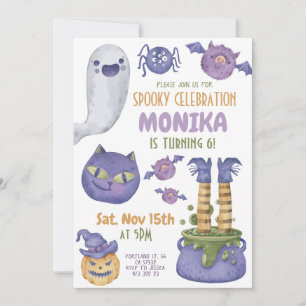 Invitation Halloween Cauldron Éffrayante sorcière violet Anni