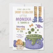 Invitation Halloween Cauldron pourpre sorcière Anniversaire (Devant)