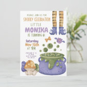 Invitation Halloween Cauldron pourpre sorcière Anniversaire (Debout devant)