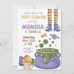 Invitation Halloween Cauldron pourpre sorcière Anniversaire