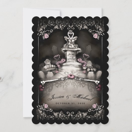 Invitation Halloween Cemetery Love "Together With" Mariage (Devant)