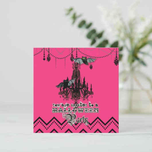 Invitation Halloween Chandelier d'automne Bat Chevron Zig Zag (Debout devant)