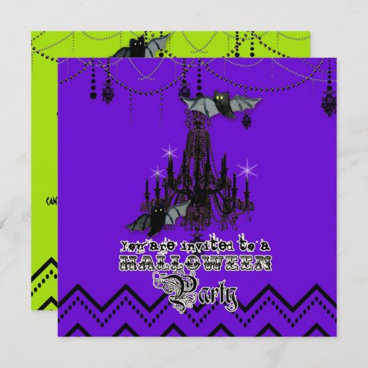 Invitation Halloween Chandelier d'automne Bat Chevron Zig Zag (Devant / Derrière)
