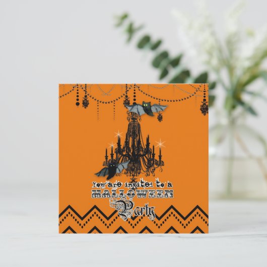 Invitation Halloween Chandelier d'automne Bat Chevron Zig Zag (Debout devant)