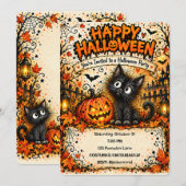 🎃🐈⬛ Invitation Halloween Chat Noir 👻✨ (Devant / Derrière)