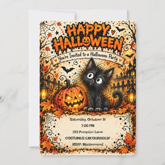 🎃🐈⬛ Invitation Halloween Chat Noir 👻✨ (Devant)
