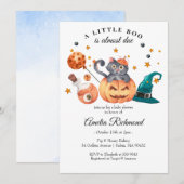 Invitation Halloween Chat noir Citrouille Petit Baby shower B (Devant / Derrière)
