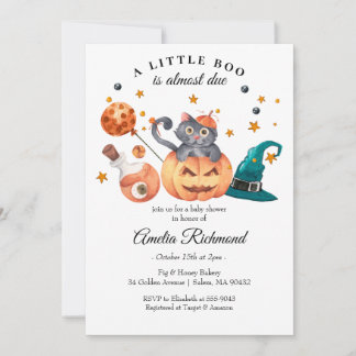 Invitation Halloween Chat noir Citrouille Petit Baby shower B
