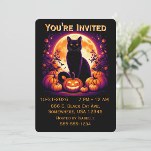 Invitation Halloween Chat Noir Pleine Lune