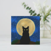 Invitation Halloween Chat noir Silhouette Lune (Debout devant)