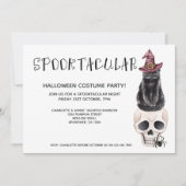 Invitation Halloween Chat Noir Spooktaculaire Sur Un Crâne (Devant)