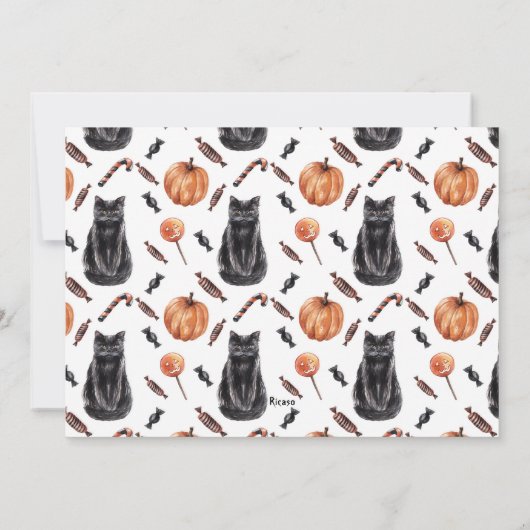 Invitation Halloween Chat Noir Spooktaculaire Sur Un Crâne (Dos)