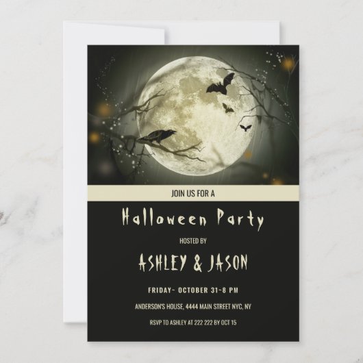 Invitation Halloween chauves-souris et corneille (Devant)