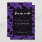 Invitation Halloween chauves-souris violet cool éffrayant mot (Devant / Derrière)