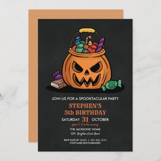 Invitation Halloween Citrouille Candy Kid fête d'anniversaire (Devant / Derrière)