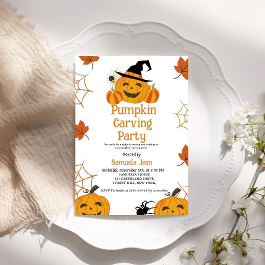 Invitation Halloween Citrouille Carving Party