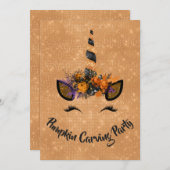 Invitation Halloween Citrouille Carving Party Unicorn (Devant / Derrière)