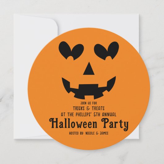 Invitation Halloween Citrouille de coeur heureux orange et no (Devant)