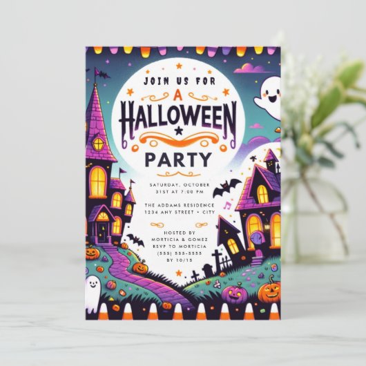 Invitation Halloween Citrouille éffrayant (Debout devant)