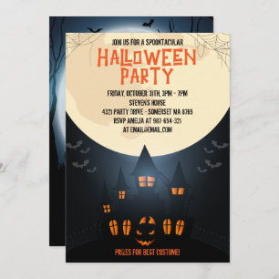 Invitation Halloween Citrouille éffrayant Avec Maison & Lune 