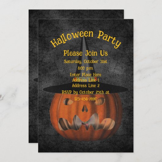 Invitation Halloween Citrouille effrayant Jack-O-Lantern (Devant / Derrière)