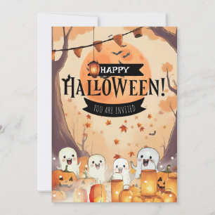 Invitation Halloween Citrouille et Fantômes Mignon