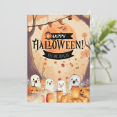 Invitation Halloween Citrouille et Fantômes Mignon (Debout devant)