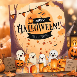 Invitation Halloween Citrouille et Fantômes Mignon