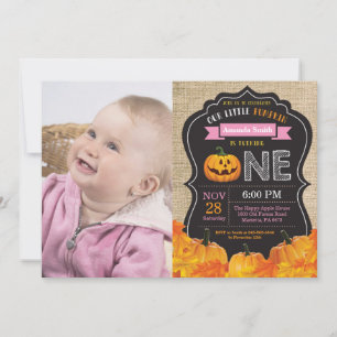 Invitation Halloween Citrouille fille 1er anniversaire rose b