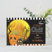Invitation Halloween Citrouille Lune 1ère fête d'anniversaire (Debout devant)