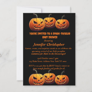 Invitation Halloween Citrouille noir et orange Spooktaculaire