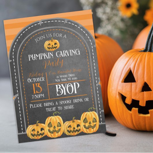 Invitation Halloween Citrouille orange et noir