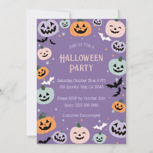 Invitation Halloween Citrouille Purple Pastel