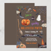 Invitation Halloween Citrouille sorcière chat araignée Éffray (Devant / Derrière)