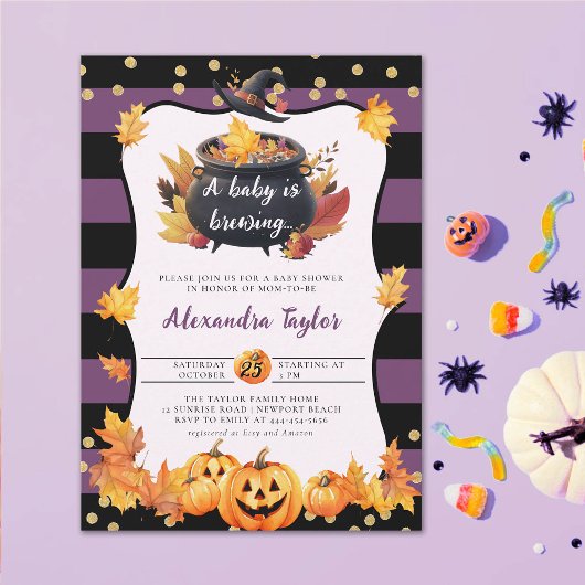 Invitation Halloween Citrouille sorcière mignonne bébé fille 