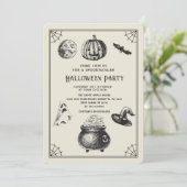 Invitation Halloween Citrouille Vintage sorcière (Debout devant)