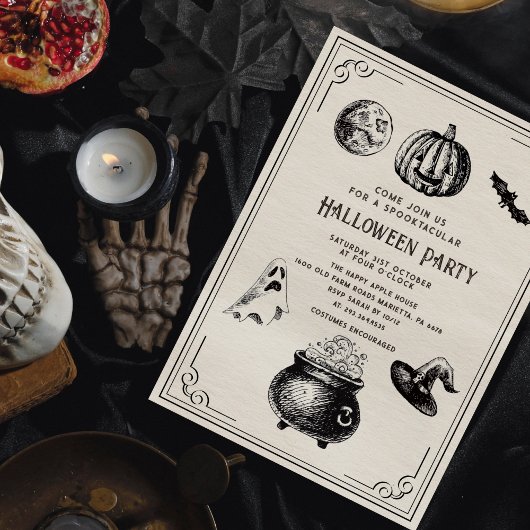 Invitation Halloween Citrouille Vintage sorcière