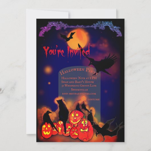 Invitation Halloween Citrouilles brillants Ravens Black Cat (Devant)