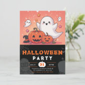 Invitation Halloween Citrouilles Orange et Black Ghosts (Debout devant)