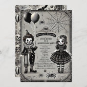 Invitation Halloween clown et poupée éffrayante (Devant / Derrière)