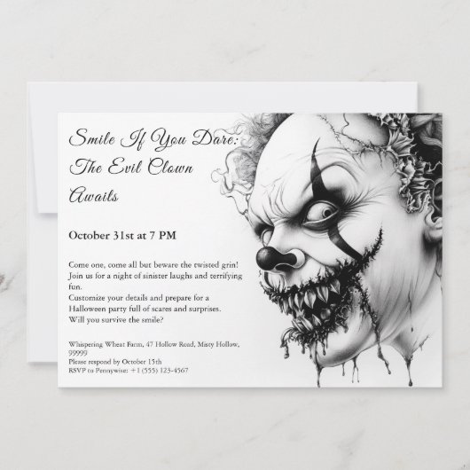 Invitation Halloween Clown Maléfique – Sourire Sin (Devant)