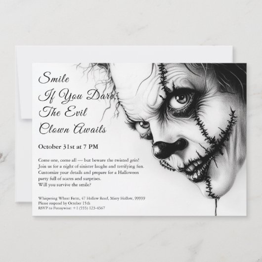 Invitation Halloween Clown Maléfique – Sourire Sin (Devant)