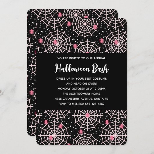 Invitation Halloween Cobwebs & Spiders Motif Party (Devant / Derrière)