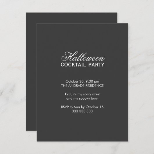 Invitation Halloween Cocktail Party Script Police noir blanc (Devant / Derrière)