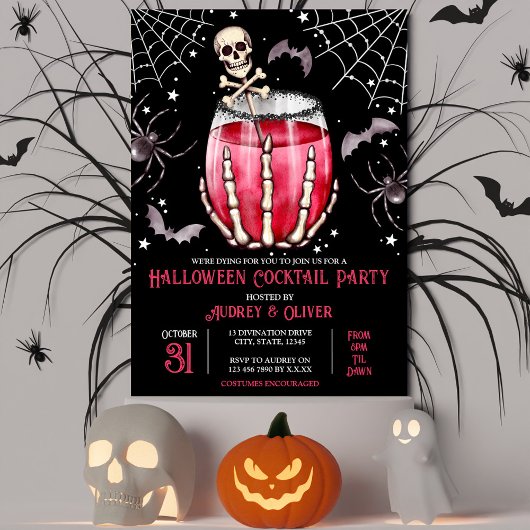 Invitation Halloween Cocktail Party Skulls et Spiderwebs