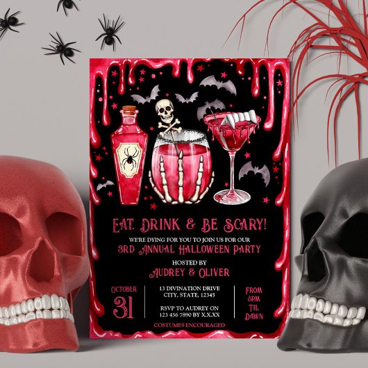 Invitation Halloween Cocktail Party Vampire rouge et sang
