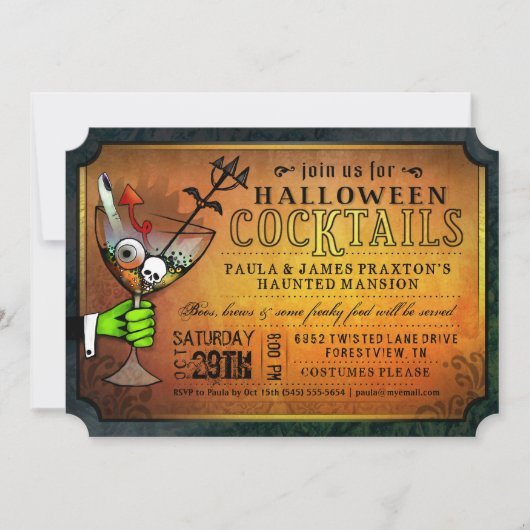 Invitation Halloween Cocktails Party Orange & Black Invitatio (Devant)