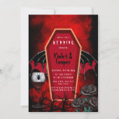 Invitation Halloween Coffin et Bat Wings Rouge Noir Mariage I (Devant)