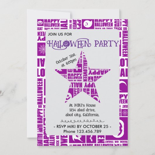 Invitation Halloween Cool Personnalisé Whimsical Typographie (Devant)