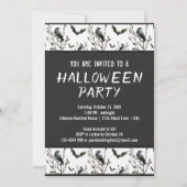 Invitation Halloween Corbeaux chauves-souris noir et blanc Aq (Devant)